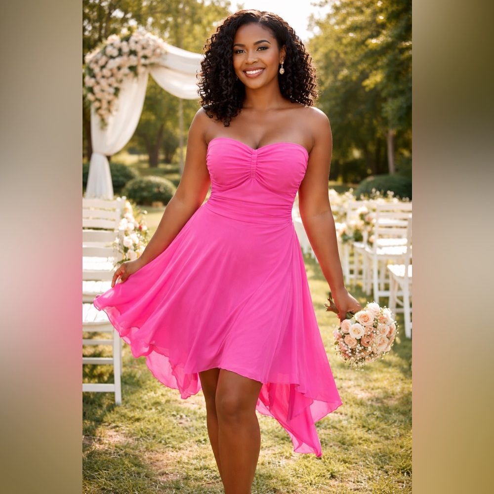 Studio 1940 Pink Strapless Handkerchief Hem Dress 26W Plus Size Ruched Bust